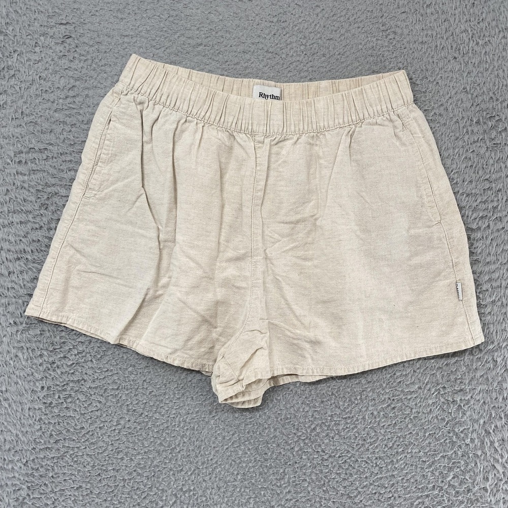 Rhythm Shorts Womens 4 Beige‎ Linen Cotton Elastic Waist Pull On Beachy Capsule